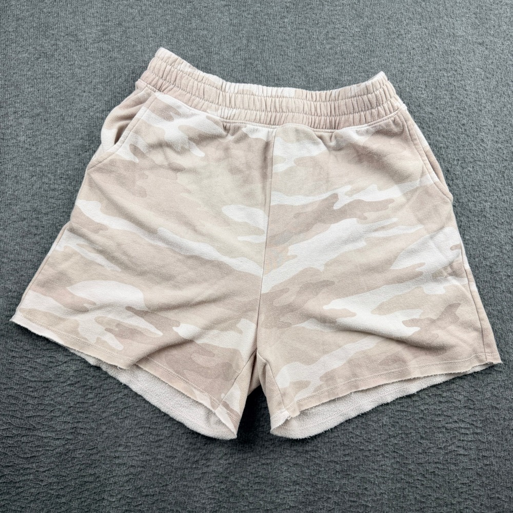 American Eagle Women Tan Camo French Terry Lounge Shorts Raw Hem Small Neutral